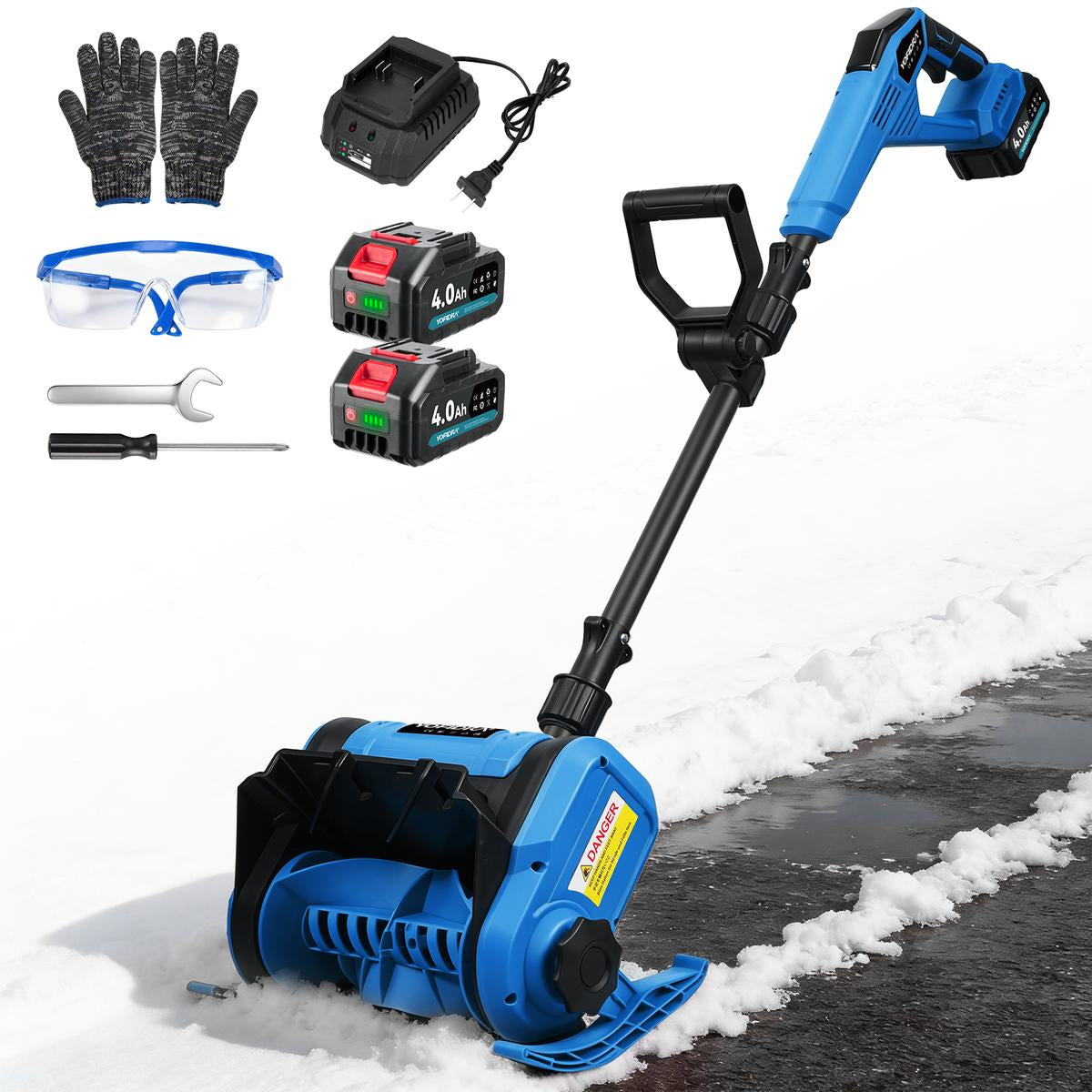 YOFIDRA 12” Cordless Electric Snow Blower – 800W Brushless Motor, Dual 4.0Ah Batteries, 20ft Snow Throw（EU Plug Included）