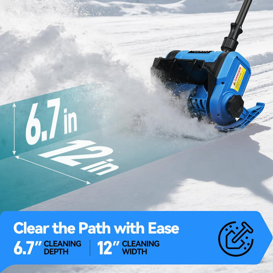 YOFIDRA 12” Cordless Electric Snow Blower – 800W Brushless Motor, Dual 4.0Ah Batteries, 20ft Snow Throw（EU Plug Included）