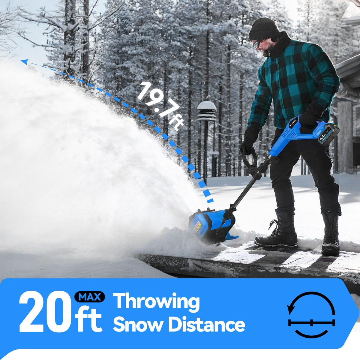 YOFIDRA 12” Cordless Electric Snow Blower – 800W Brushless Motor, Dual 4.0Ah Batteries, 20ft Snow Throw（EU Plug Included）