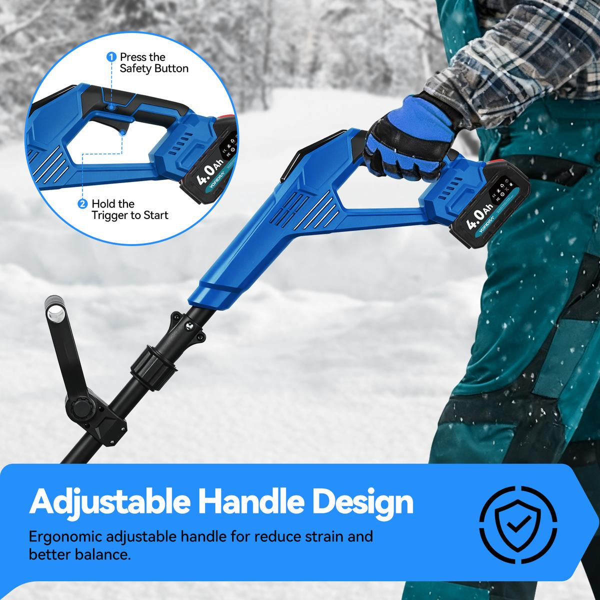 YOFIDRA 12” Cordless Electric Snow Blower – 800W Brushless Motor, Dual 4.0Ah Batteries, 20ft Snow Throw（EU Plug Included）