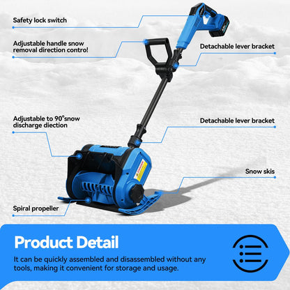 YOFIDRA 12” Cordless Electric Snow Blower – 800W Brushless Motor, Dual 4.0Ah Batteries, 20ft Snow Throw（EU Plug Included）