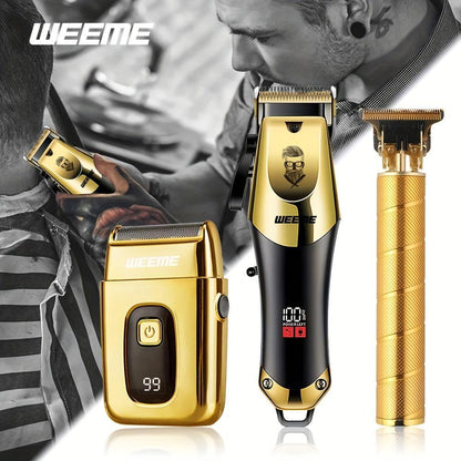 3-Piece Professional Blonde Hair Clipper & Trimmer Kit for Men - USB-Rechargeable Barber Set Featuring LCD Display, Adjustable Blade Hair Clippers, and Professional Men's Trimmer
