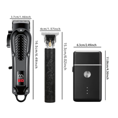 3-Piece Professional Blonde Hair Clipper & Trimmer Kit for Men - USB-Rechargeable Barber Set Featuring LCD Display, Adjustable Blade Hair Clippers, and Professional Men's Trimmer