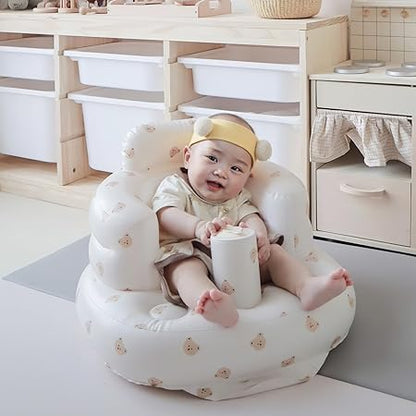 Baby Inflatable Seat with Suction Cups for Babies 3 Months & Up, Baby Floor Seats for Sitting Up with Built in Air Pump, Blow Up Baby Chair for Infants - Bear Head