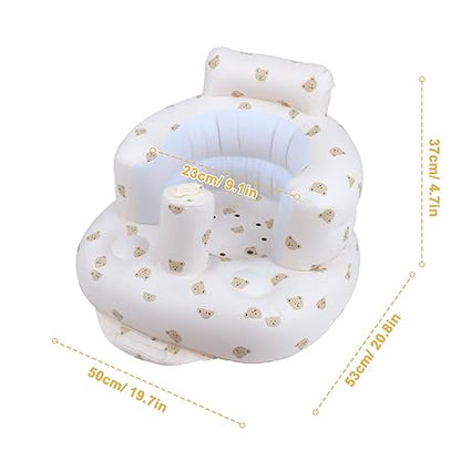 Baby Inflatable Seat with Suction Cups for Babies 3 Months & Up, Baby Floor Seats for Sitting Up with Built in Air Pump, Blow Up Baby Chair for Infants - Bear Head
