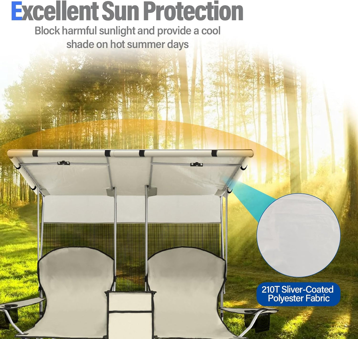 🔥Last Day Sale! PLKO Portable Double Camping Chair with Canopy Shade,Heavy Duty Beach Chairs for Adults,Folding Beach Chair with Cooler Bag for Sports Backyard Fishing Outside（White）