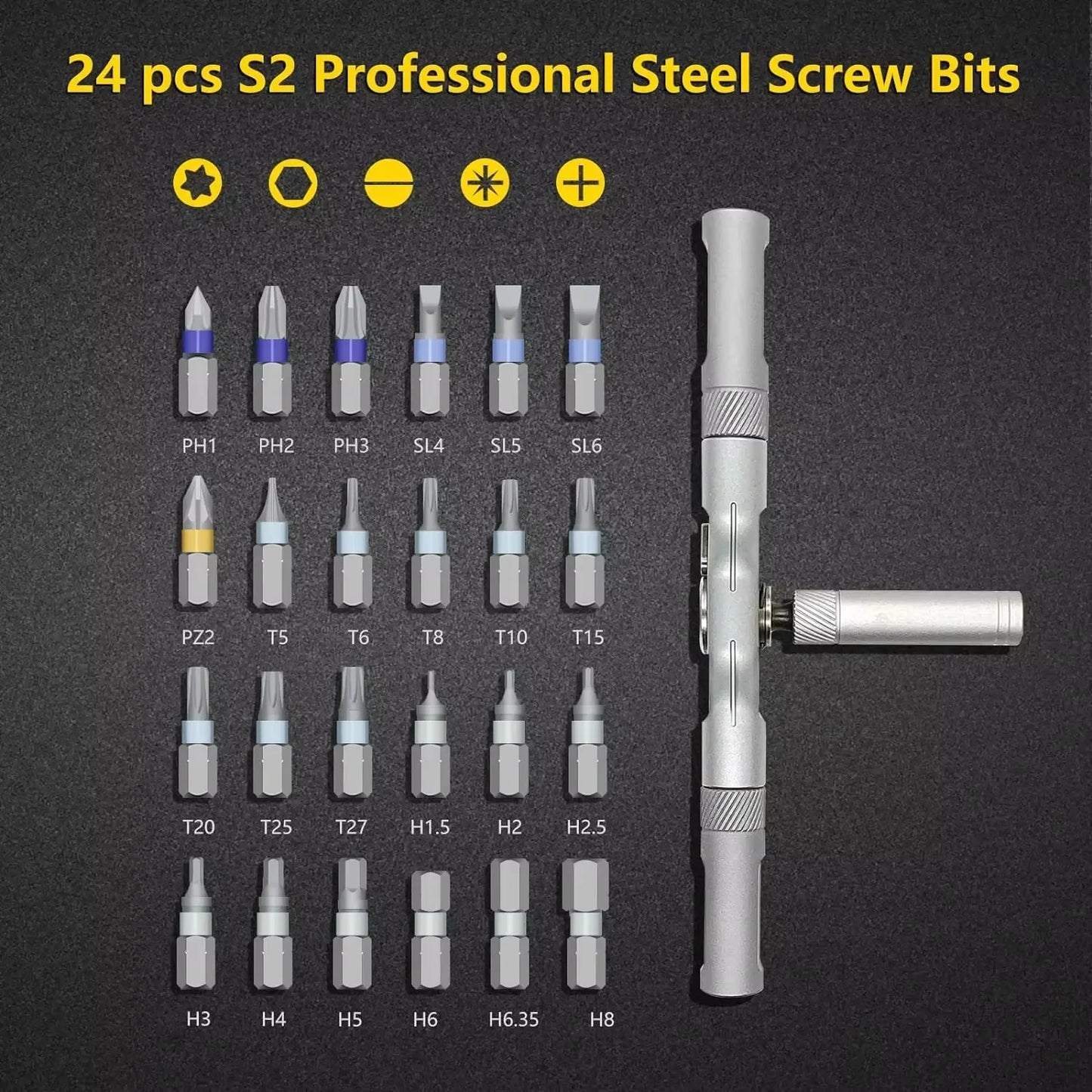 24in1 RS1 Multi-Purpose Ratchet Screwdriver Set 24 in 1 S2 Steel Magnetic Screwdriver Bits Repair Tools